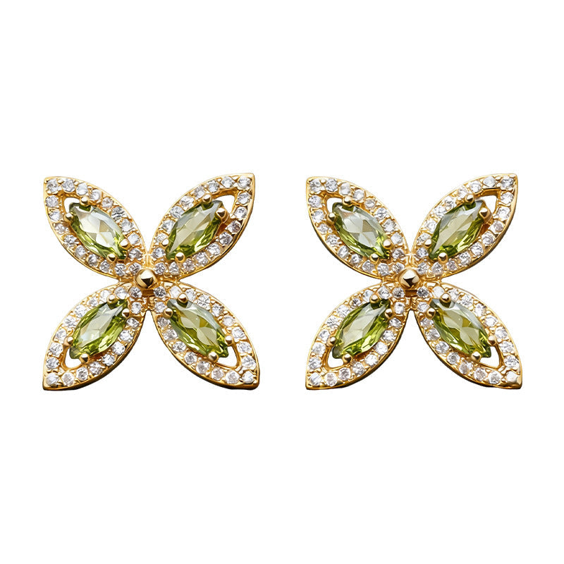 C관 - 네잎 플라워 모양 큐빅 925 은침 귀걸이 [7194] 25.12-1