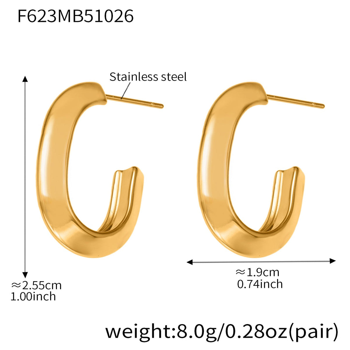 D관 - 스테인리스 18K 도금 삼각 곡면 디자인 귀걸이 [F623] 25.10-5