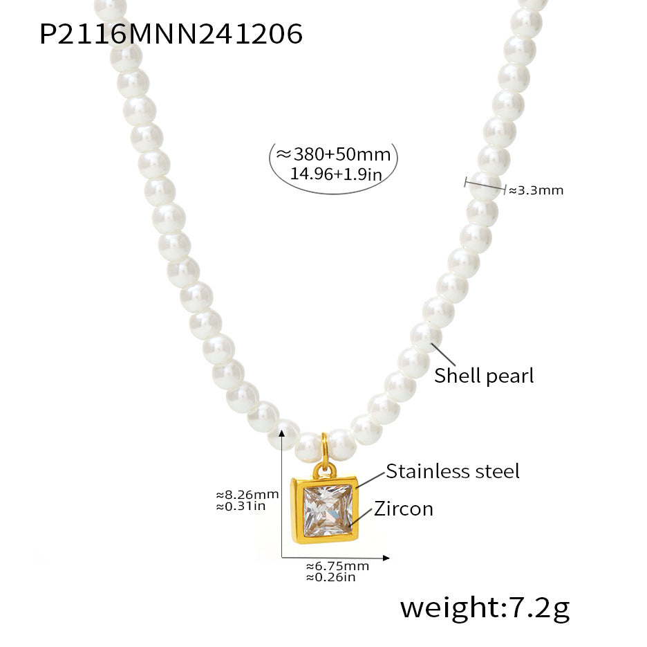 D관 - 진주 기하학 큐빅 펜던트 목걸이 [P2116] 24.12-2