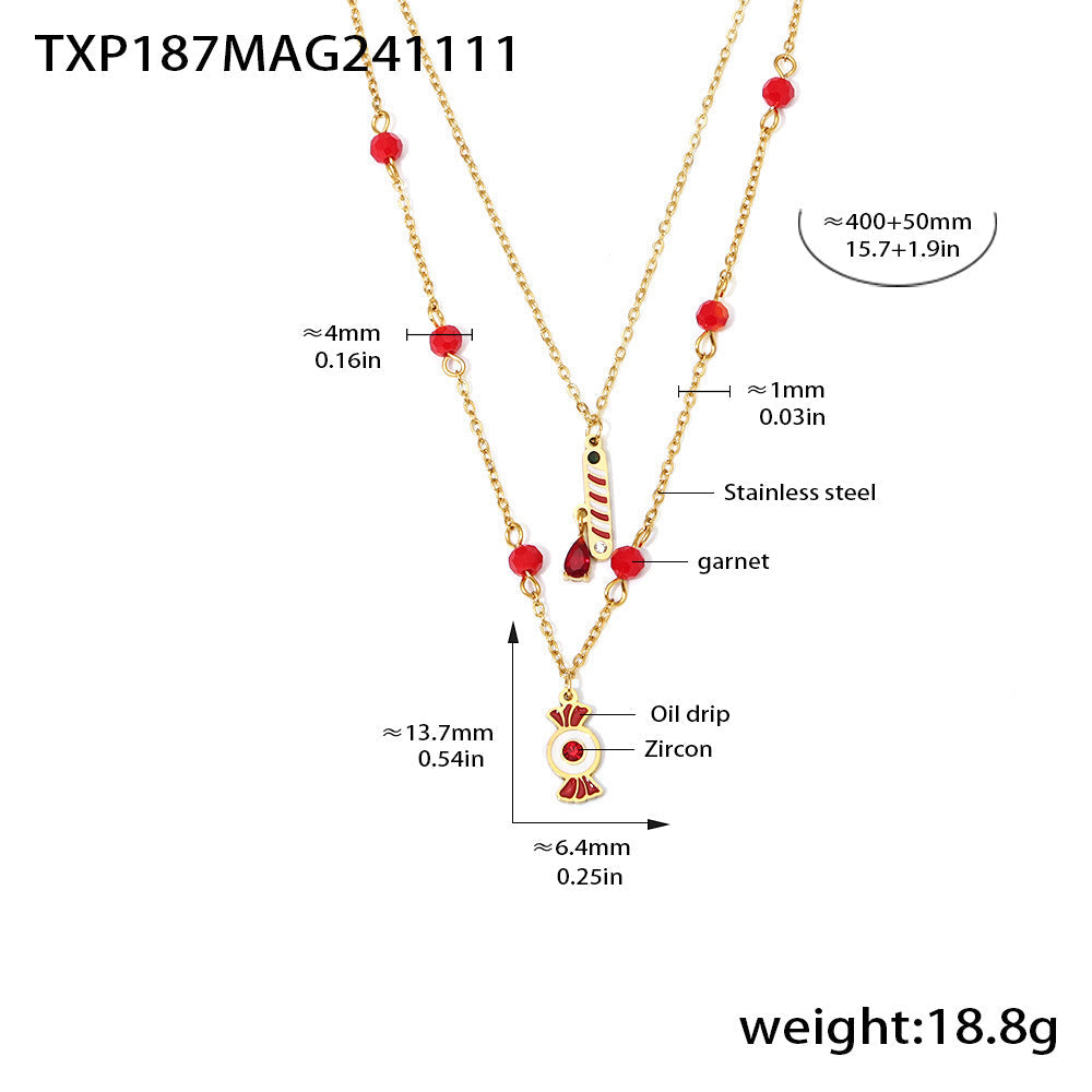 D관 - 캔디 기프트 더블 레이어 가넷 스테인리스 스틸 목걸이 팔찌 비대칭 귀걸이 [TXP187-TXE187-TXF187] 24.11-3