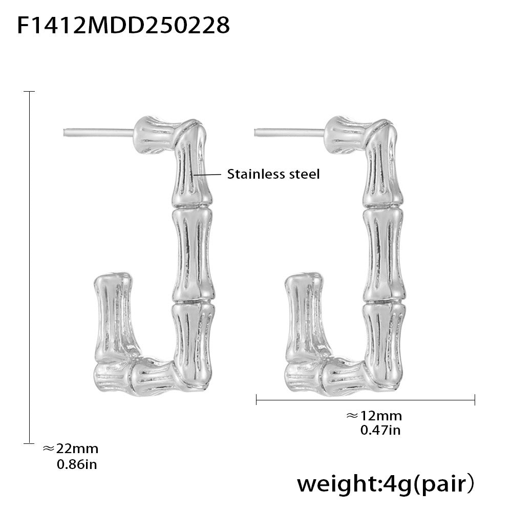 D관 - 18K 도금 U자형 대나무 디자인 직사각형 스테인리스 스틸 귀걸이 [F1412] 25.03-1