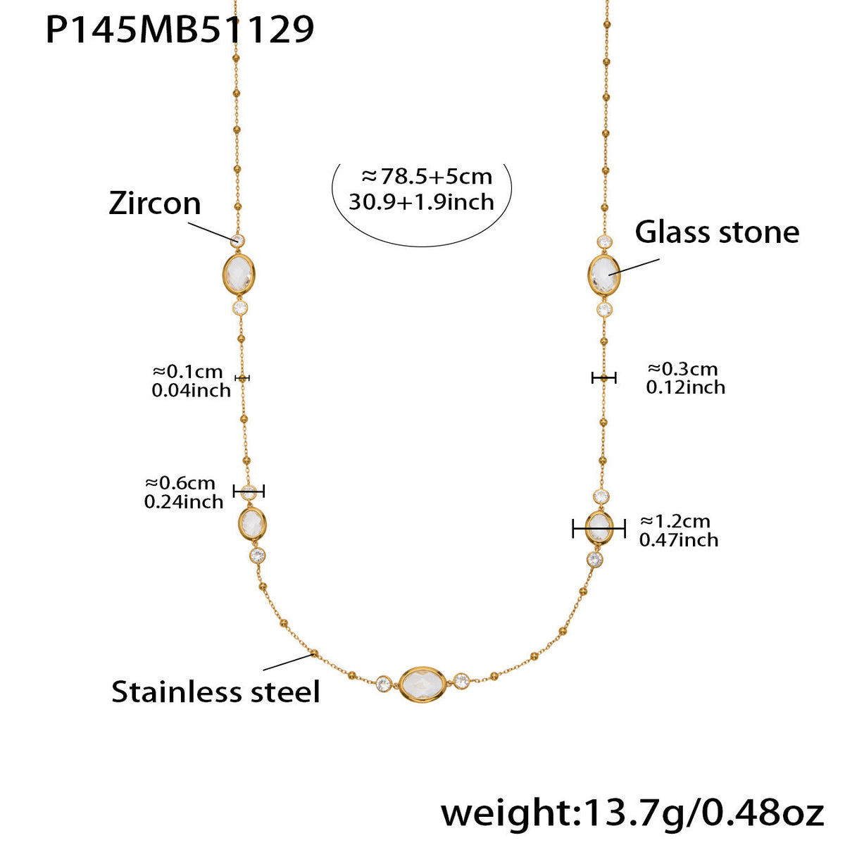 D관 - 스테인리스 스틸 타원형 컷팅 글라스 스톤 18K도금 목걸이 팔찌 귀걸이 [TXP506] 25.12-1