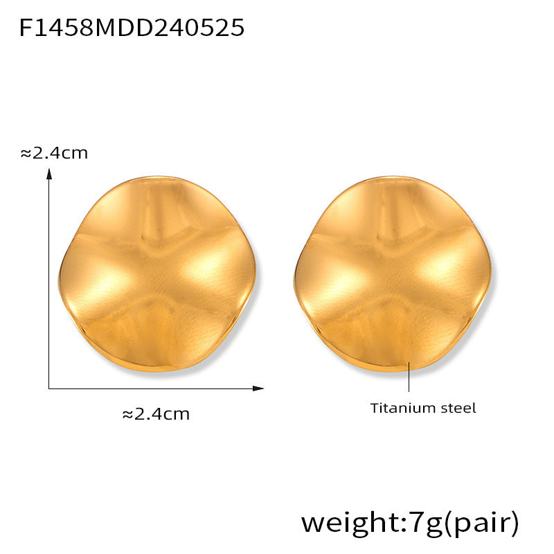 D관 - 티타늄 스틸 18K 도금 볼록 디자인 미니멀 원형 귀걸이 [F1458] 24.05-5