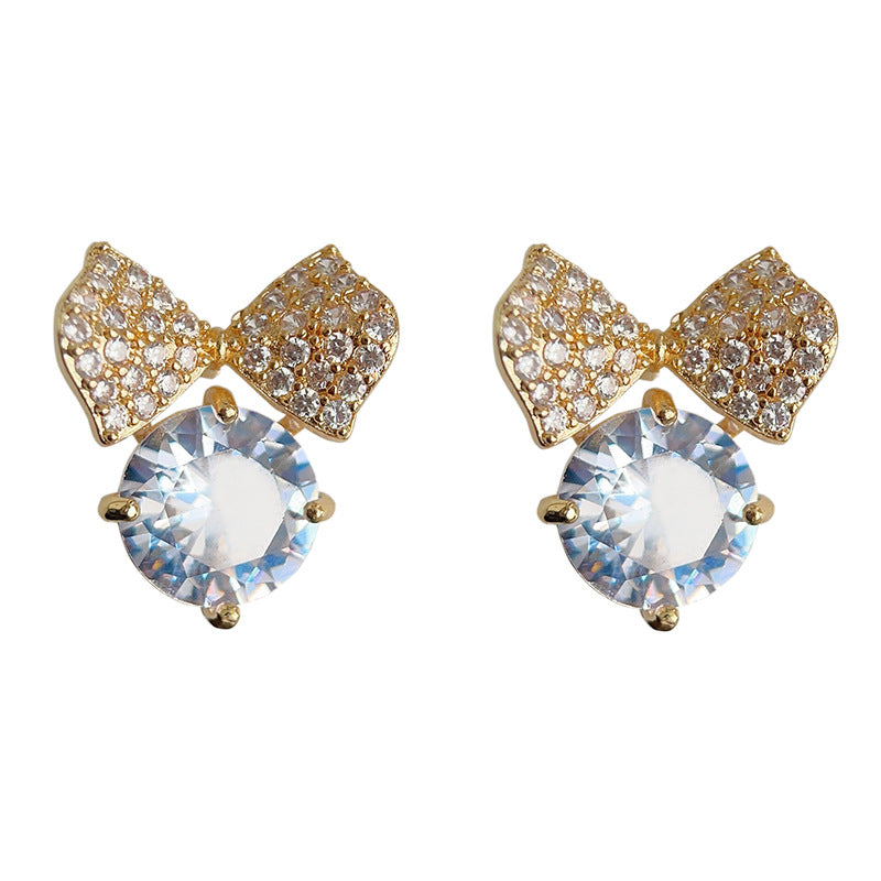 C관 - 고급스러운 큐빅 나비 리본 14K 도금 은침 귀걸이 [3727] 24.04-2