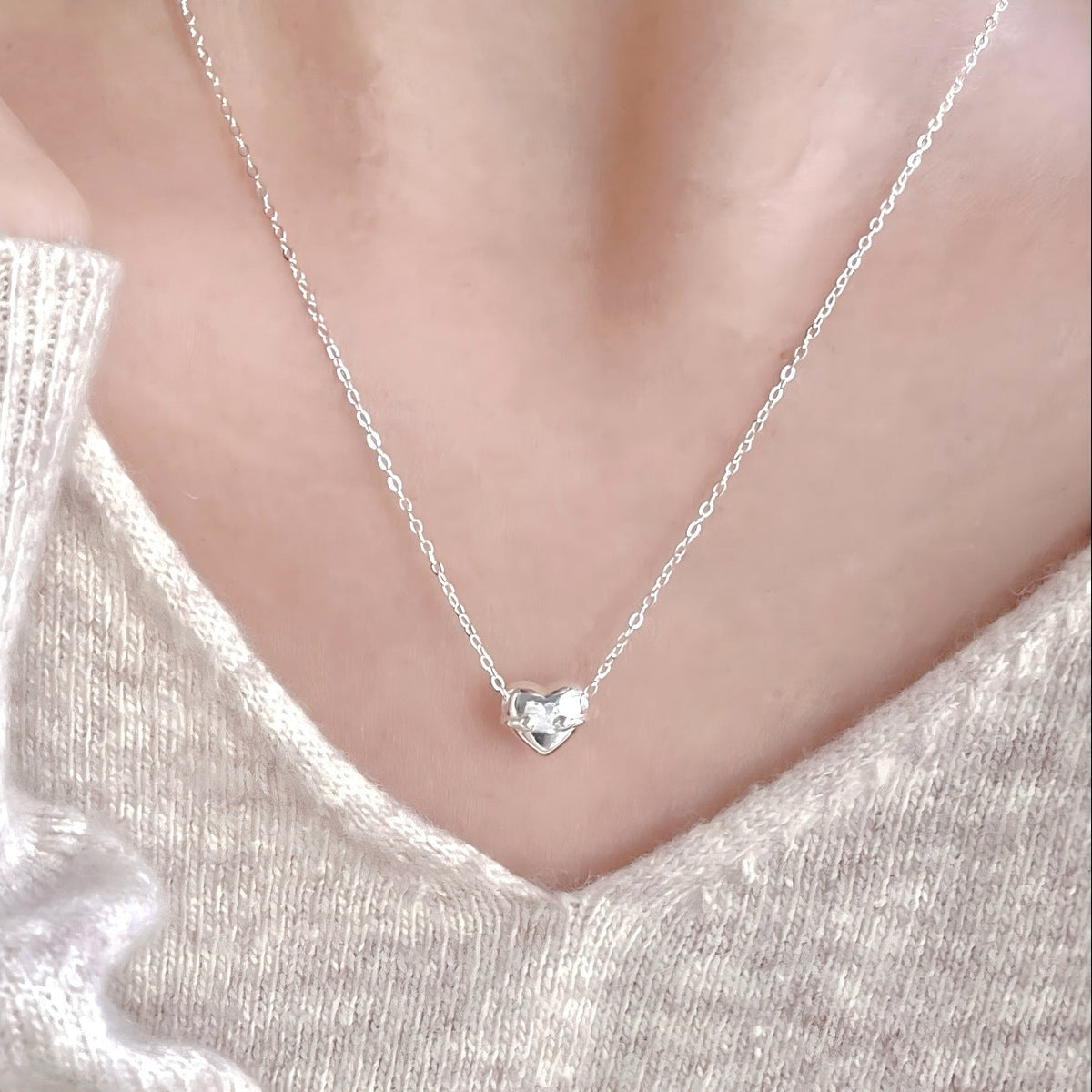 F관 - 925 실버 하트 모양 펜던트 목걸이 [B1385] 25.11-4