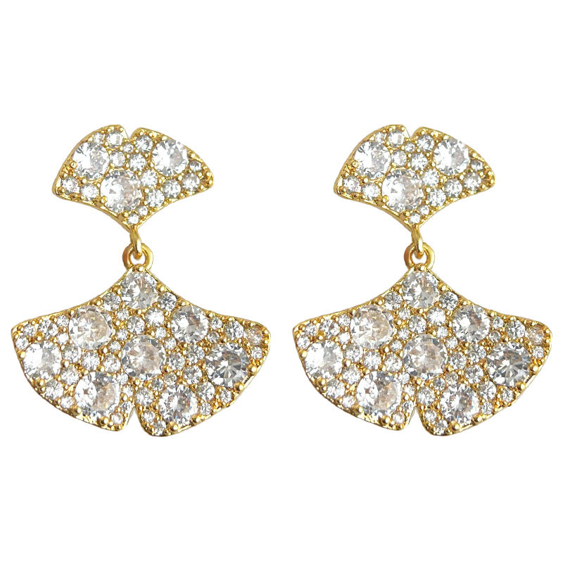 C관 - 18K 도금 큐빅 은행잎 고급스러운 귀걸이 [4520] 24.07-2