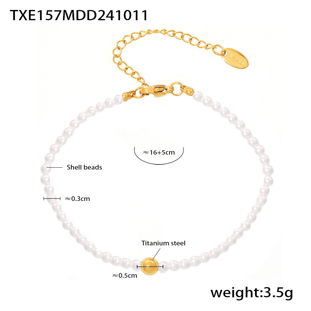D관 - 티타늄 스틸 바로크 진주 작은 구슬 펜던트 초커 목걸이 팔찌 [TXP157-TXE157] 24.10-3
