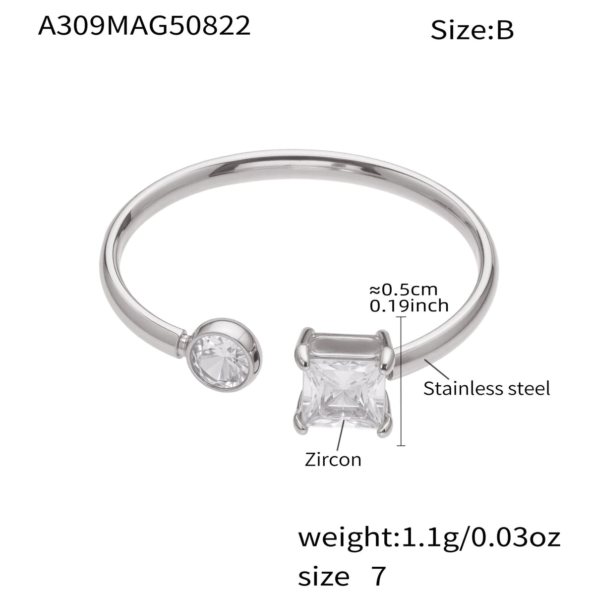 D관 - 큐빅 스테인리스 스틸 18K 골드 도금 반지 [A309-A312-A313] 25.09-4