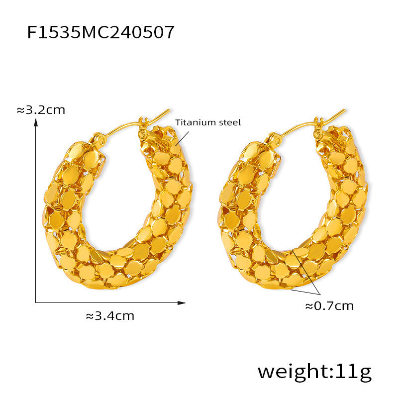 D관 - 트렌디 글리터 원형 패치워크 18K 도금 티타늄 스틸 유니크 귀걸이 [F1534-6] 24.05-2