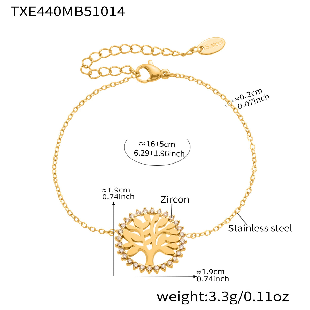 D관 - 스테인리스 스틸 생명나무 큐빅 원형 펜던트 목걸이 팔찌 [TXP440] 25.10-4