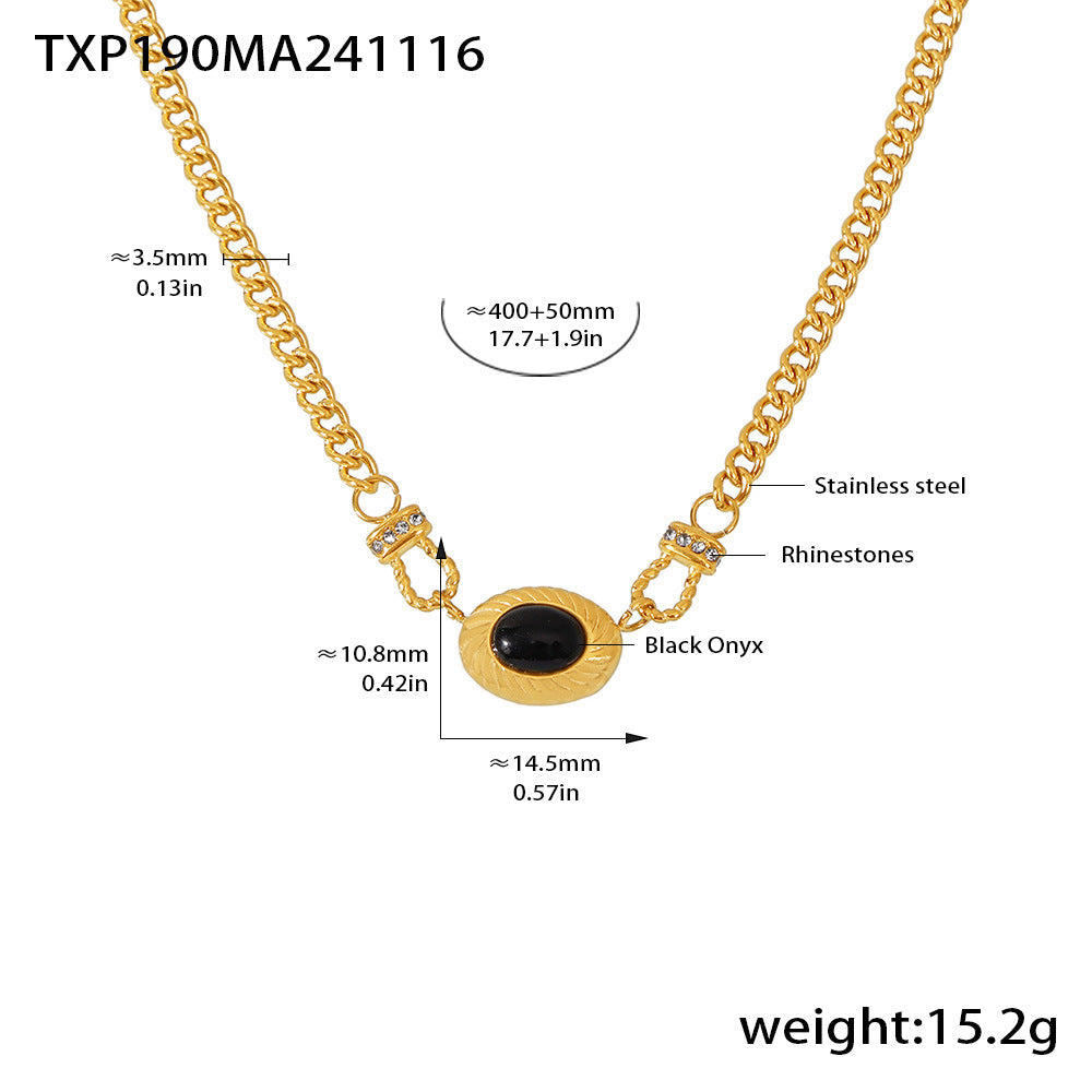 D관 - 흑마노 버클 다이아 장식 스테인리스 스틸 18K 도금 목걸이 팔찌 [TXE190-TXP190-TXZ190] 24.11-4
