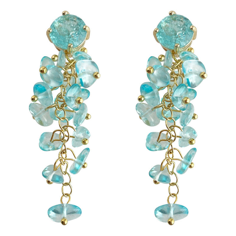 C관 - 롱 테슬 글라스 크리스탈 핸드메이드 우아한 독창적 귀걸이 [4625] 24.07-3