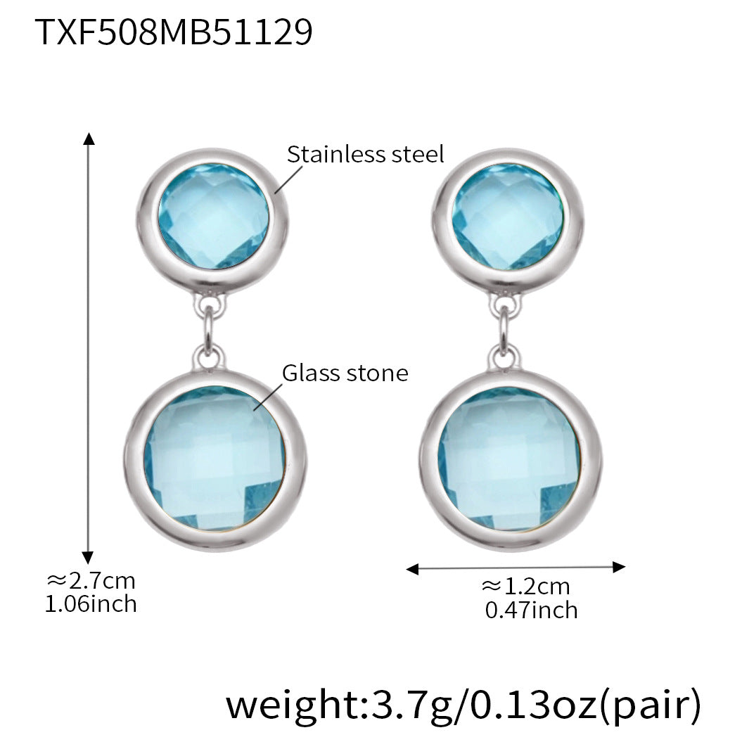 D관 - 스테인리스 스틸 풀 큐빅 글라스 스톤 18K도금 팔찌 귀걸이 [TXE508] 25.12-1