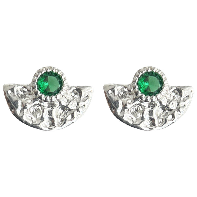 C관 - 큐빅 부채 모양 주름 디자인 귀걸이 [4633] 25.02-1