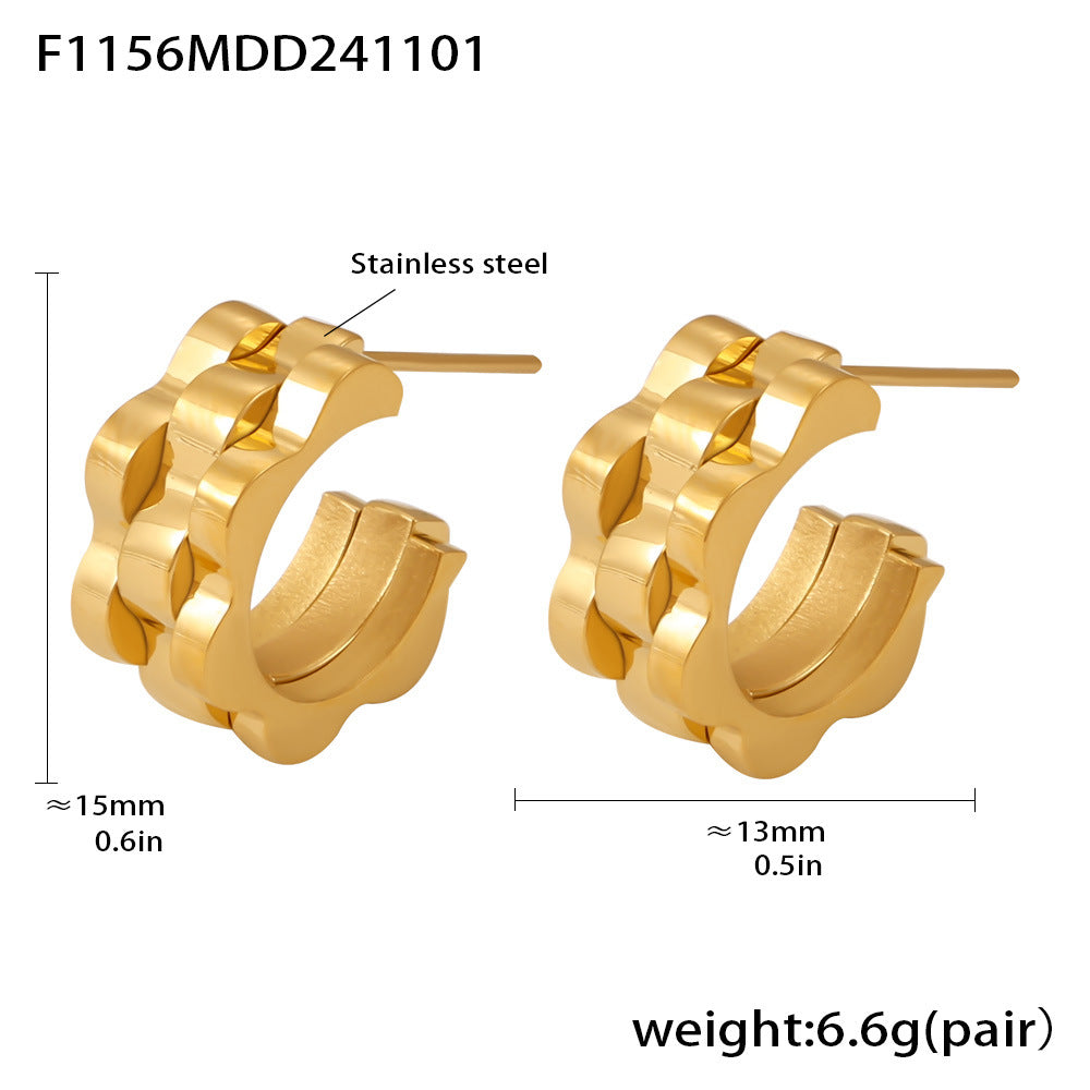 D관 - 트렌디 스트랩 텍스처 C형 스테인리스 스틸 18K 도금 귀걸이 [F1156] 24.11-2
