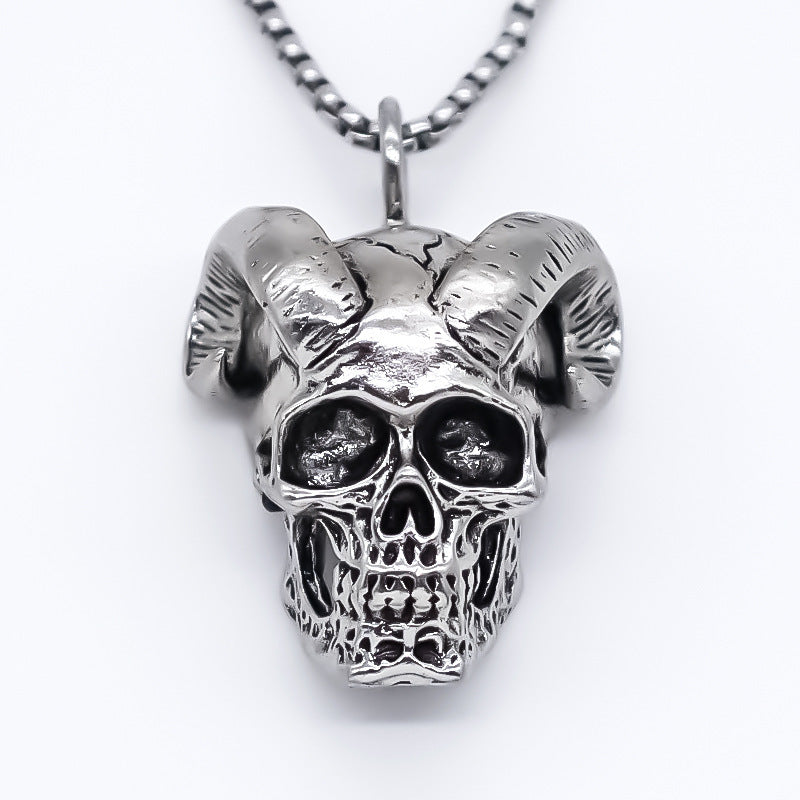 G관 - 빈티지 염소 뿔 해골 체인 남성용 목걸이 [X1208] 25.10-3