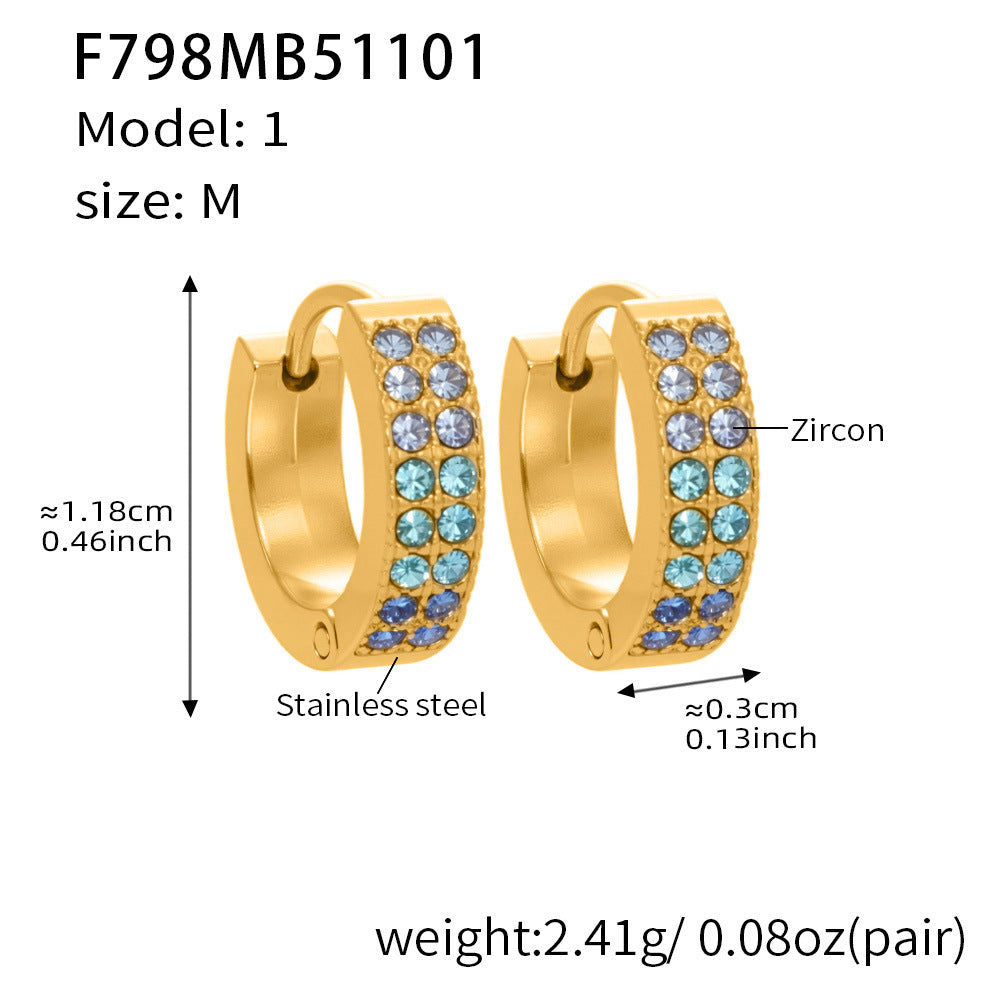 D관 - 스테인리스 18K 도금 C자형 멀티컬러 큐빅 귀걸이 [F798] 25.11-1