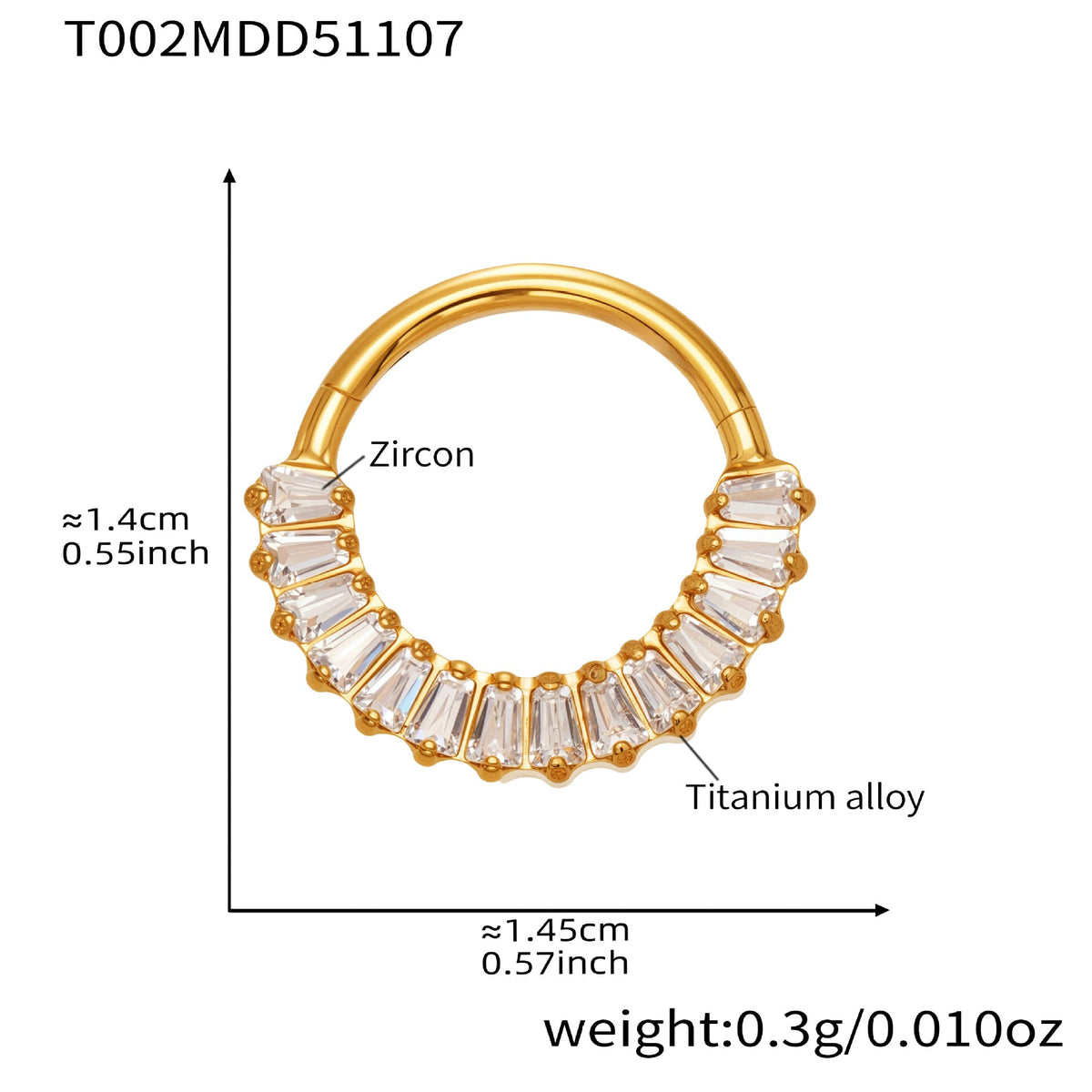 D관 - 티타늄 합금 스틸 큐빅 심리스 링 코 피어싱 [T001] 25.11-2
