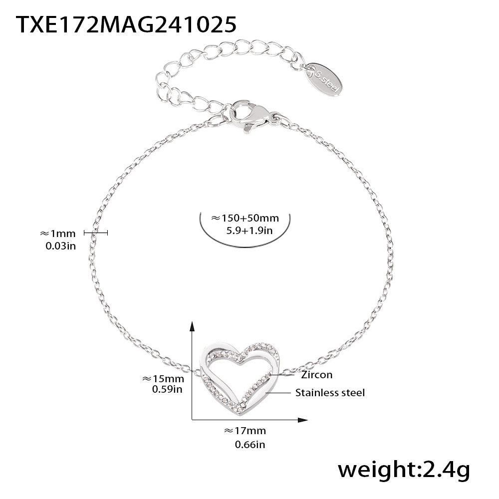 D관 - 하트 큐빅 세팅 유니크 달콤한 PVD 18K 도금 더블 레이어 목걸이 팔찌 [TXP172-TXE172-P1694] 24.11-1