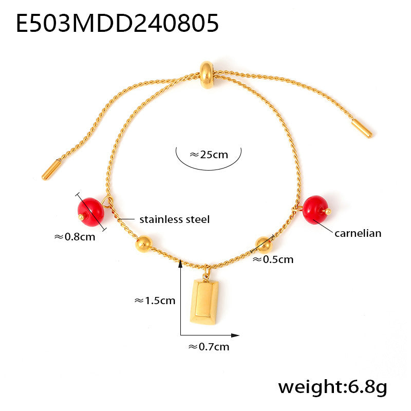 D관 - 스테인리스 스틸 18K 도금 원형 마노 펜던트 팔찌 [E501-502-503] 24.08-2