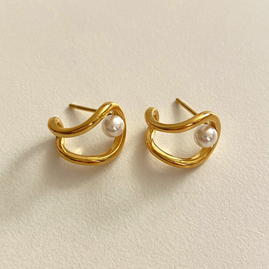 F관 - 925 실버 모조 진주 더블 라인 귀걸이 [C1231] 25.10-5