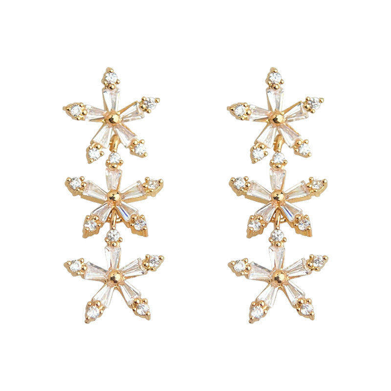 C관 - 큐빅 플라워 롱 드롭 은침 귀걸이 [5698] 25.03-2