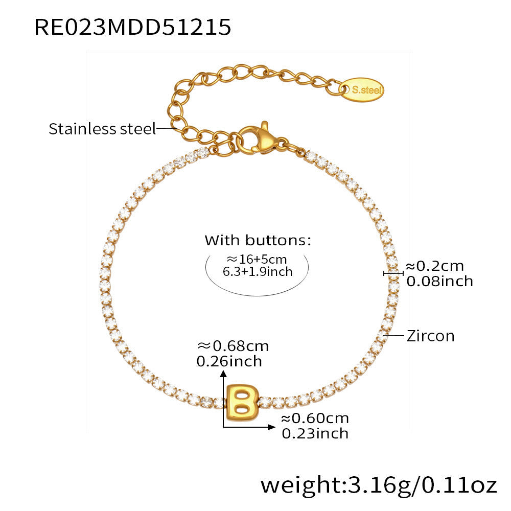 D관 - 스테인리스 스틸 18K 도금 알파벳 큐빅 팔찌 [RE023] 25.12-3