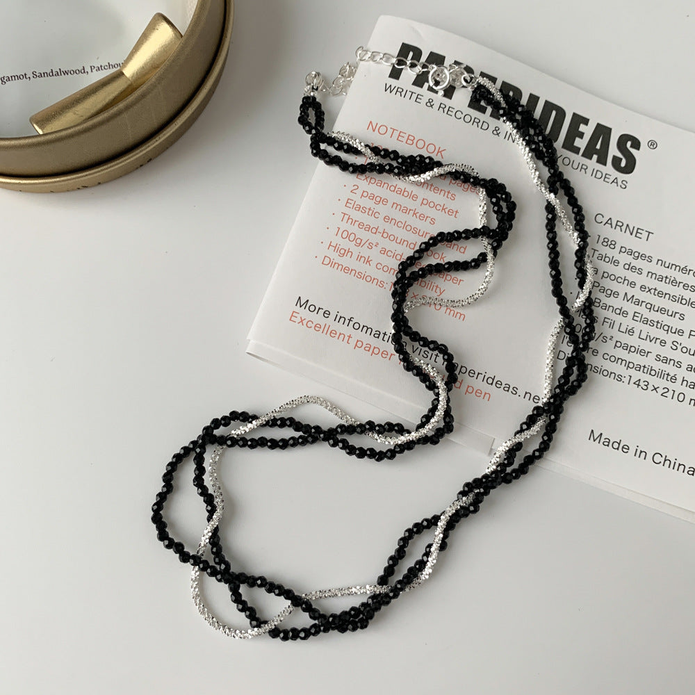 A관 - 925 실버 블랙 스피넬 조각 실버 트리플 레이어 목걸이 [XG40] 25.10-3