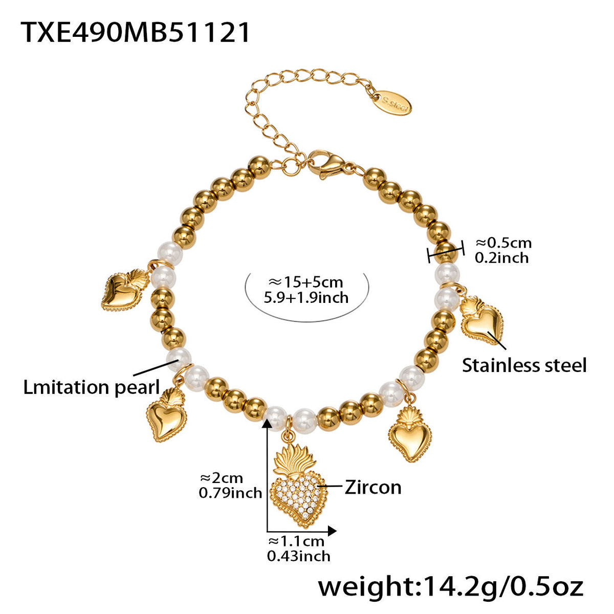 D관 - 스테인리스 스틸 하트 왕관 큐빅 펜던트 18K 도금 목걸이 귀걸이 팔찌 반지 [TXP490] 25.11-4