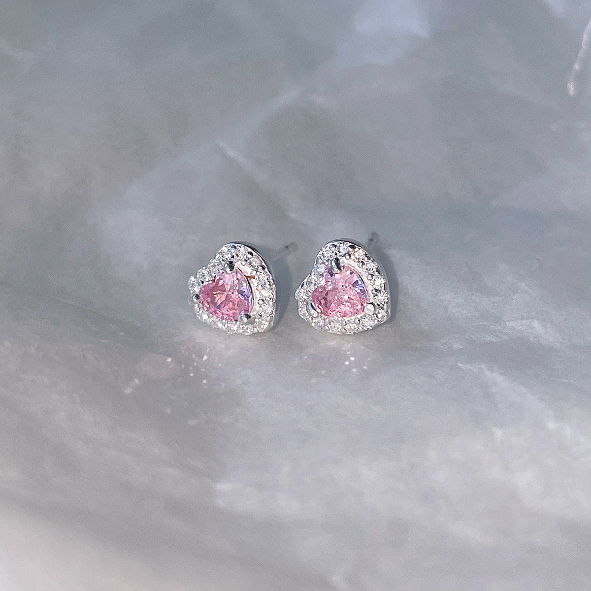 A관 - 999 실버 핑크 하트 큐빅 귀걸이 [EH-4177] 25.10-3