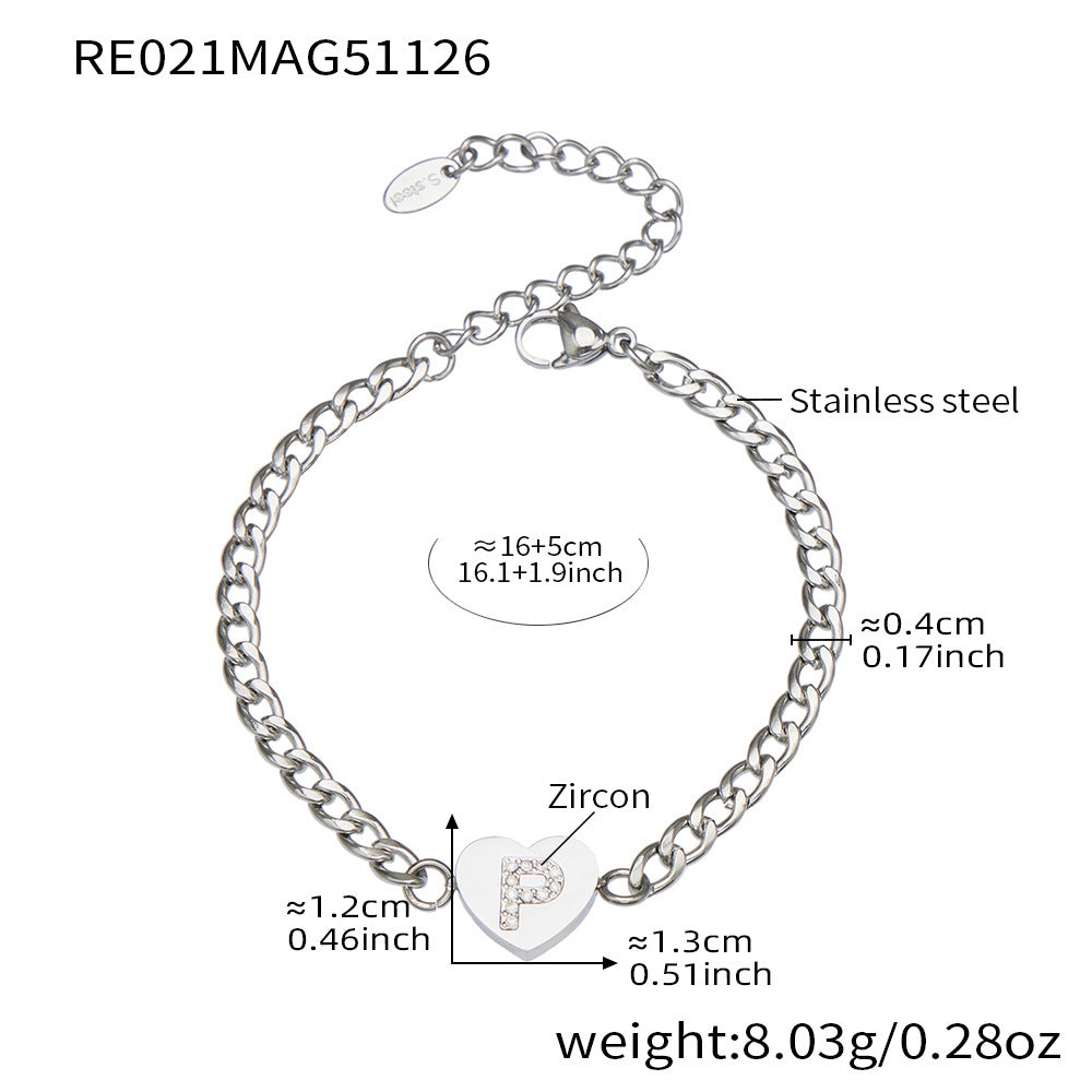 D관 - 스테인리스 스틸 하트 알파벳 큐빅 18K 도금 펜던트 목걸이 [RP021] 25.12-1