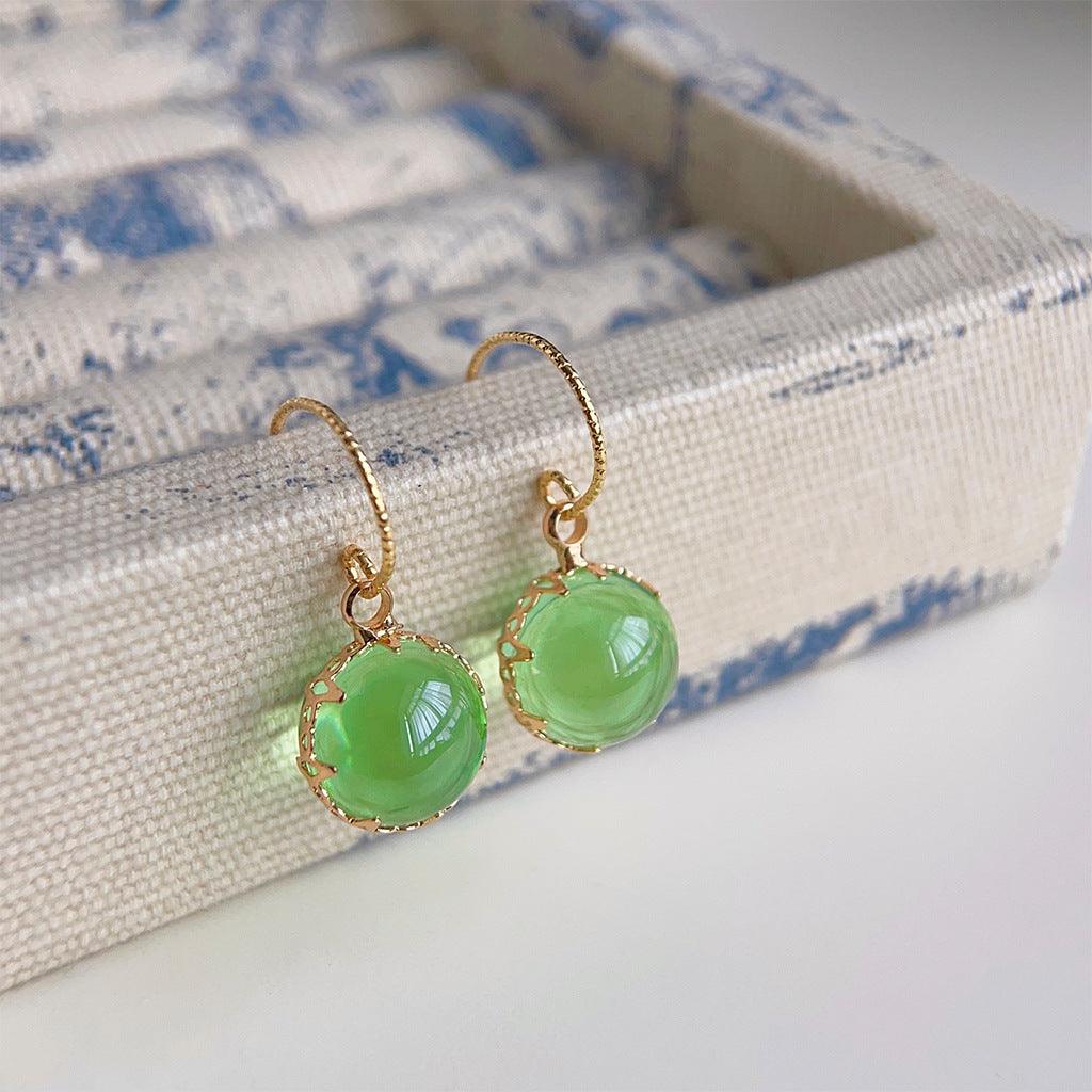 C관 - 14K 도금 투명한 초록 유리 크리스탈 구슬 귀걸이 [3679 3717] 24.03-4