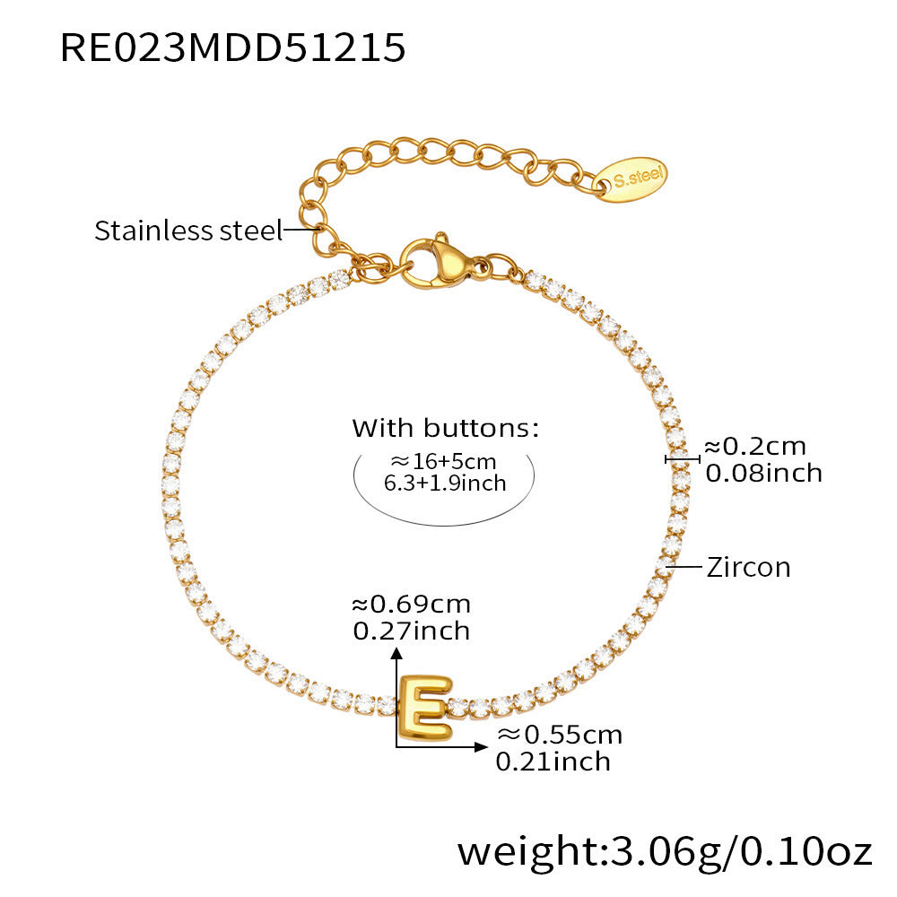 D관 - 스테인리스 스틸 18K 도금 알파벳 큐빅 팔찌 [RE023] 25.12-3