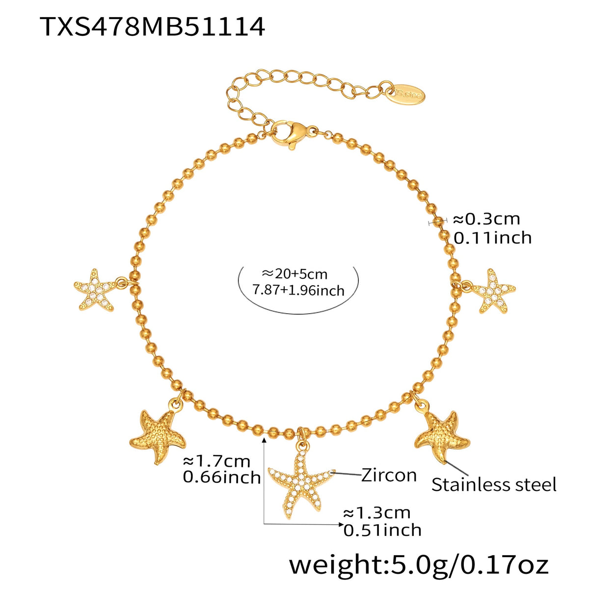 D관 - 스테인리스 스틸 불가사리 큐빅 펜던트 귀걸이 목걸이 팔찌 발찌 [TXP478] 25.11-4