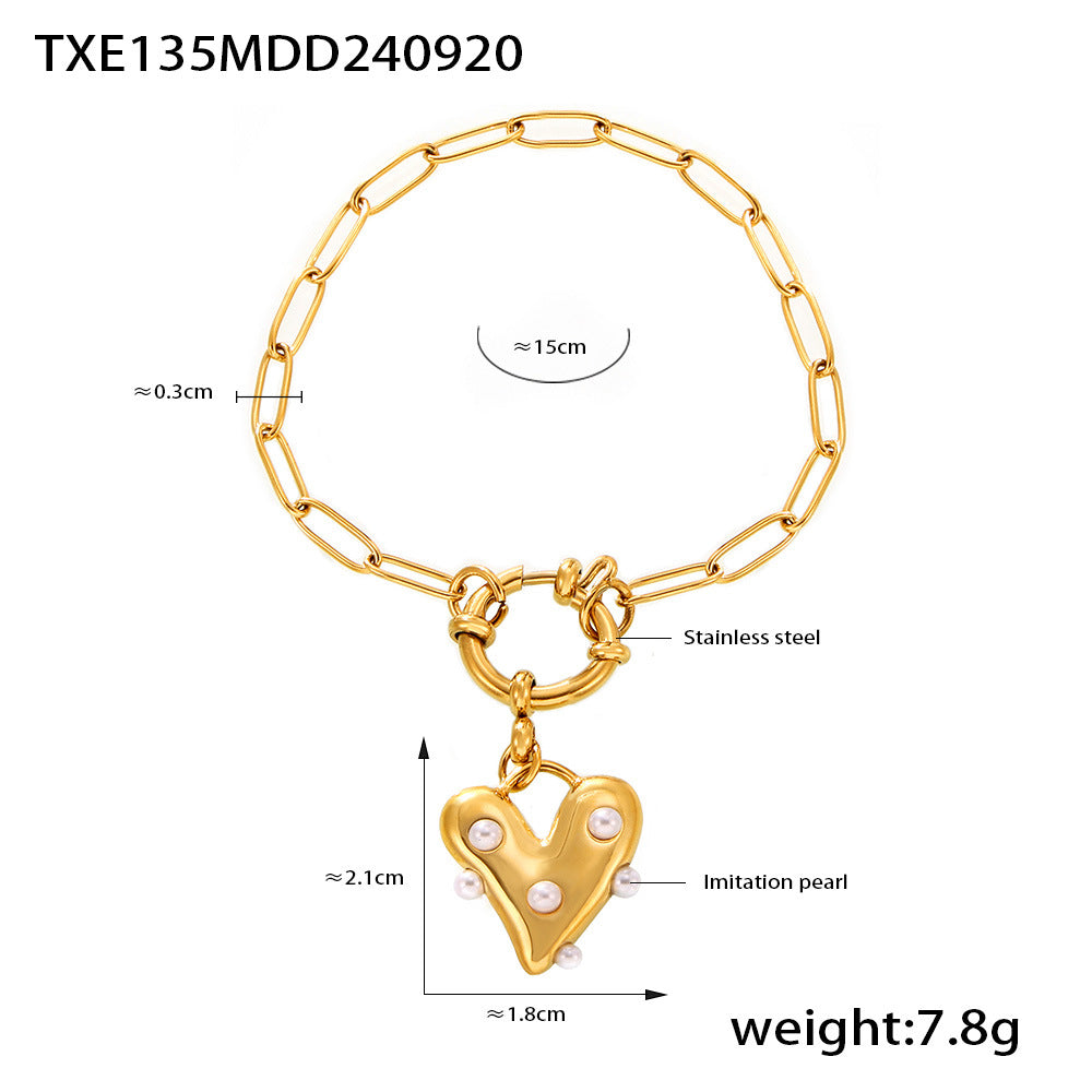 D관 - 하트 모양 모조 진주 스테인리스 스틸 PVD 도금 주얼리 목걸이 팔찌 반지 [TXP135-TXE135-TXF135-TXA135] 24.09-4
