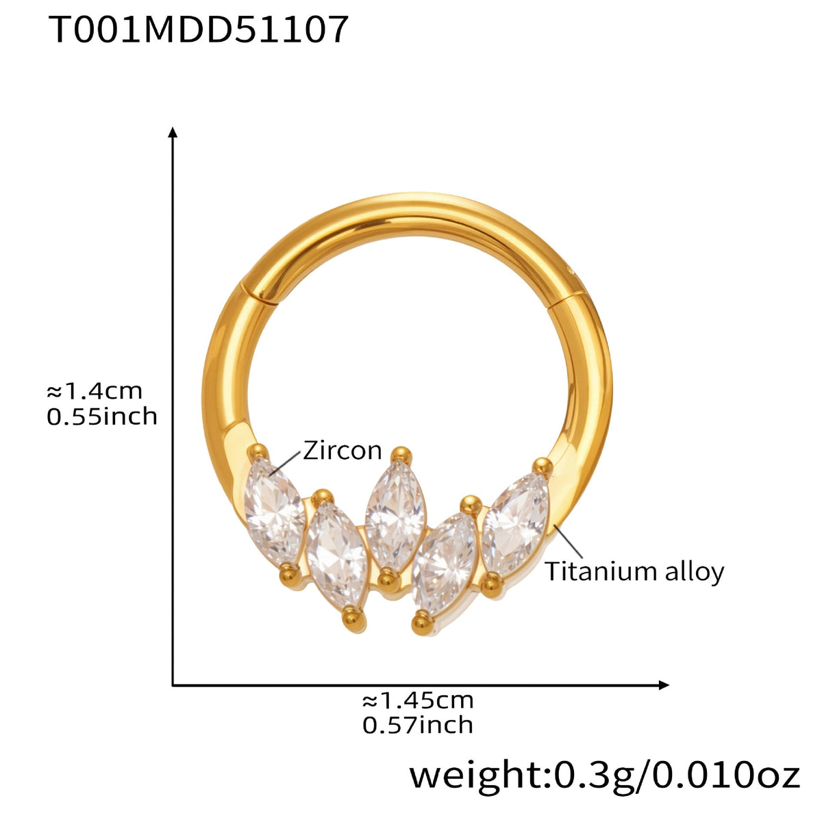 D관 - 티타늄 합금 스틸 큐빅 심리스 링 코 피어싱 [T001] 25.11-2
