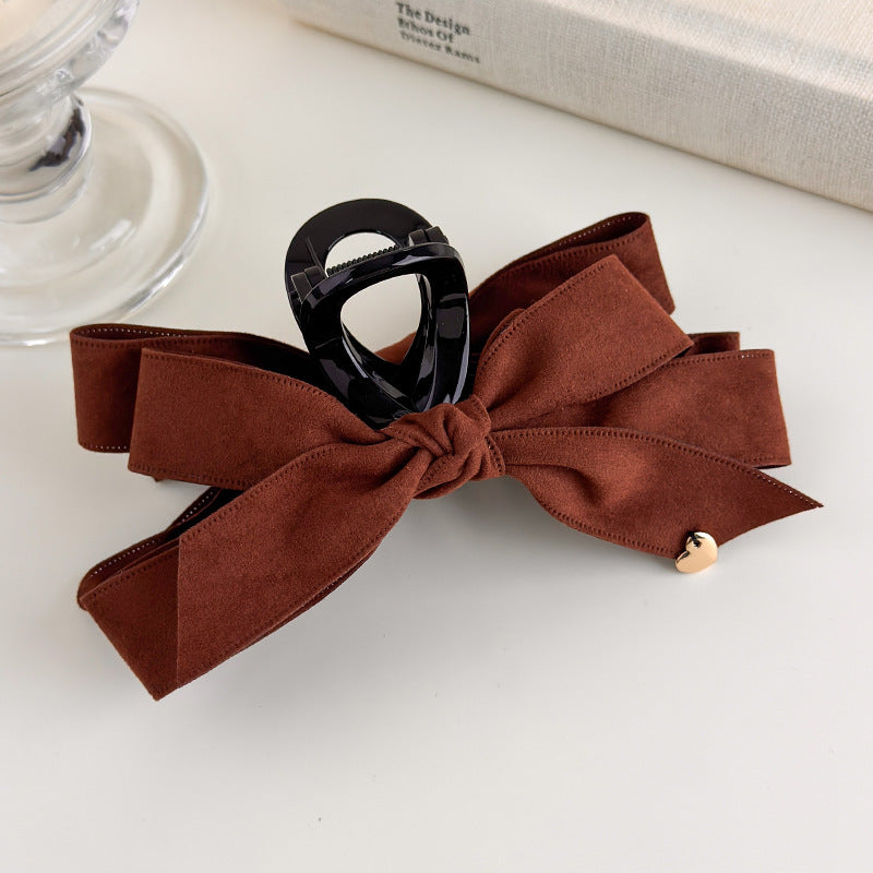 E관 - 벨벳 리본 골드 하트 포인트 대형 집게핀 [27560] 25.10-2