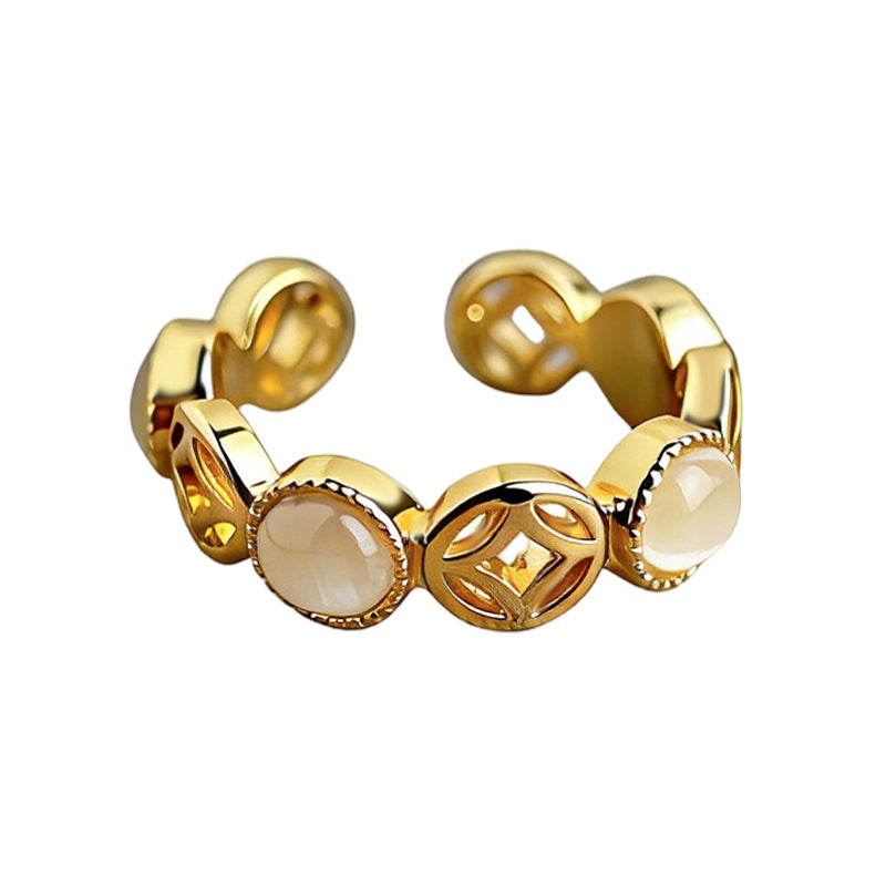 C관 - 18K 도금 글라스 묘안석 오픈형 반지 [7241] 25.12-3