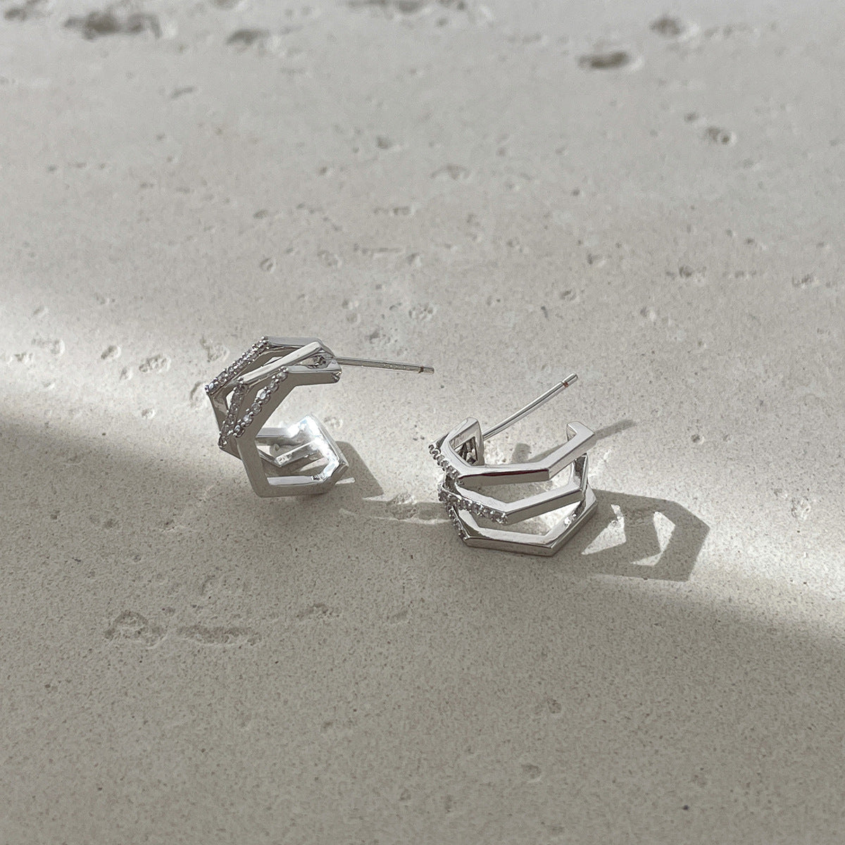 A관 - 멀티 레이어 큐빅 925 은침 스터드 이어커프 귀걸이 [EH-4292] 25.12-3