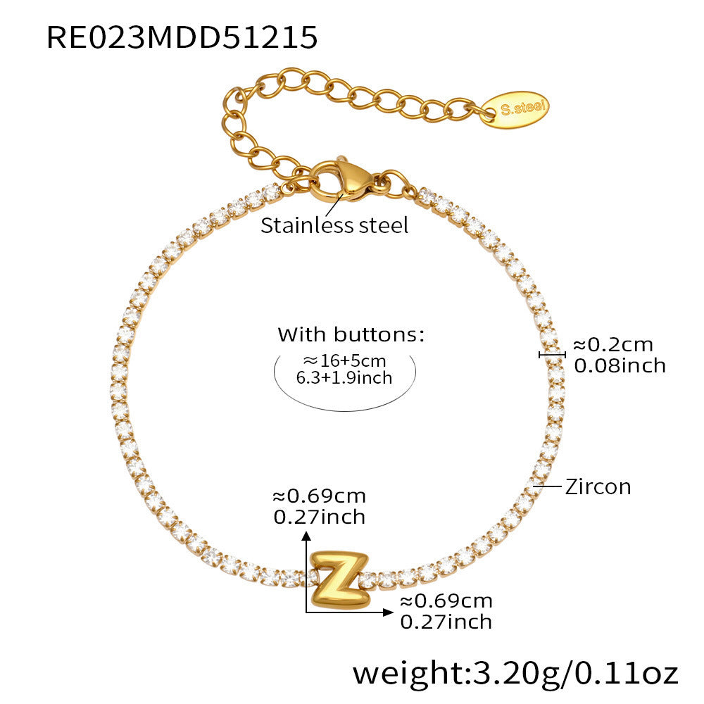 D관 - 스테인리스 스틸 18K 도금 알파벳 큐빅 팔찌 [RE023] 25.12-3