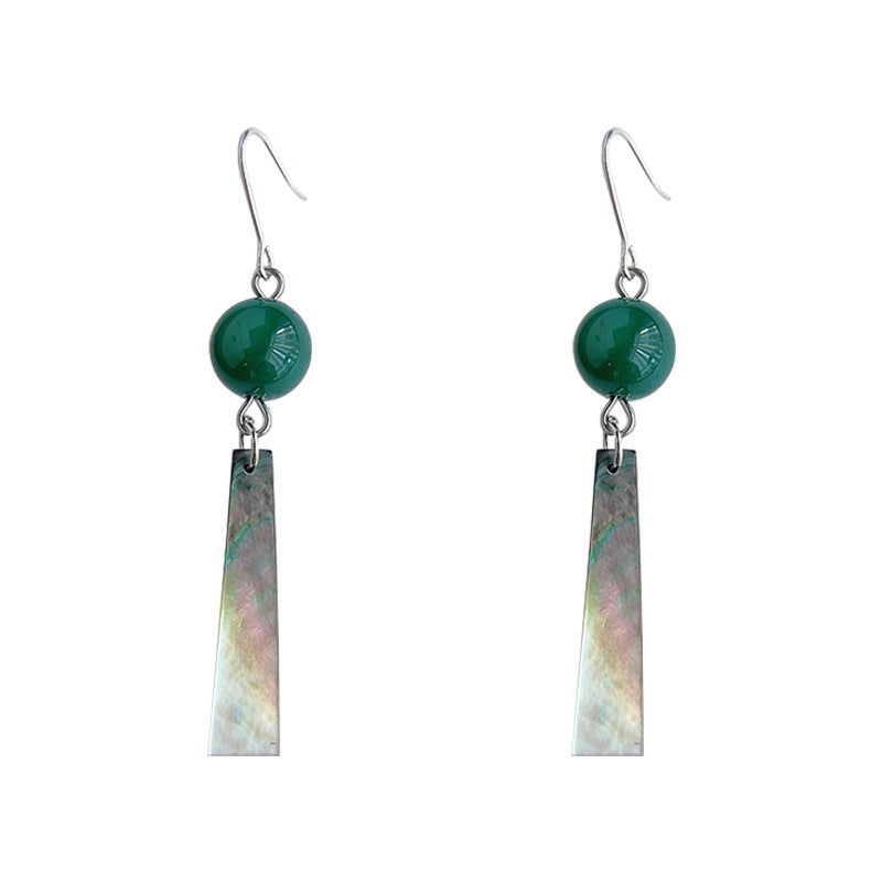 C관 - 천연석 그린 마노 핸드메이드 기하학 귀걸이 [3760] 24.04-1