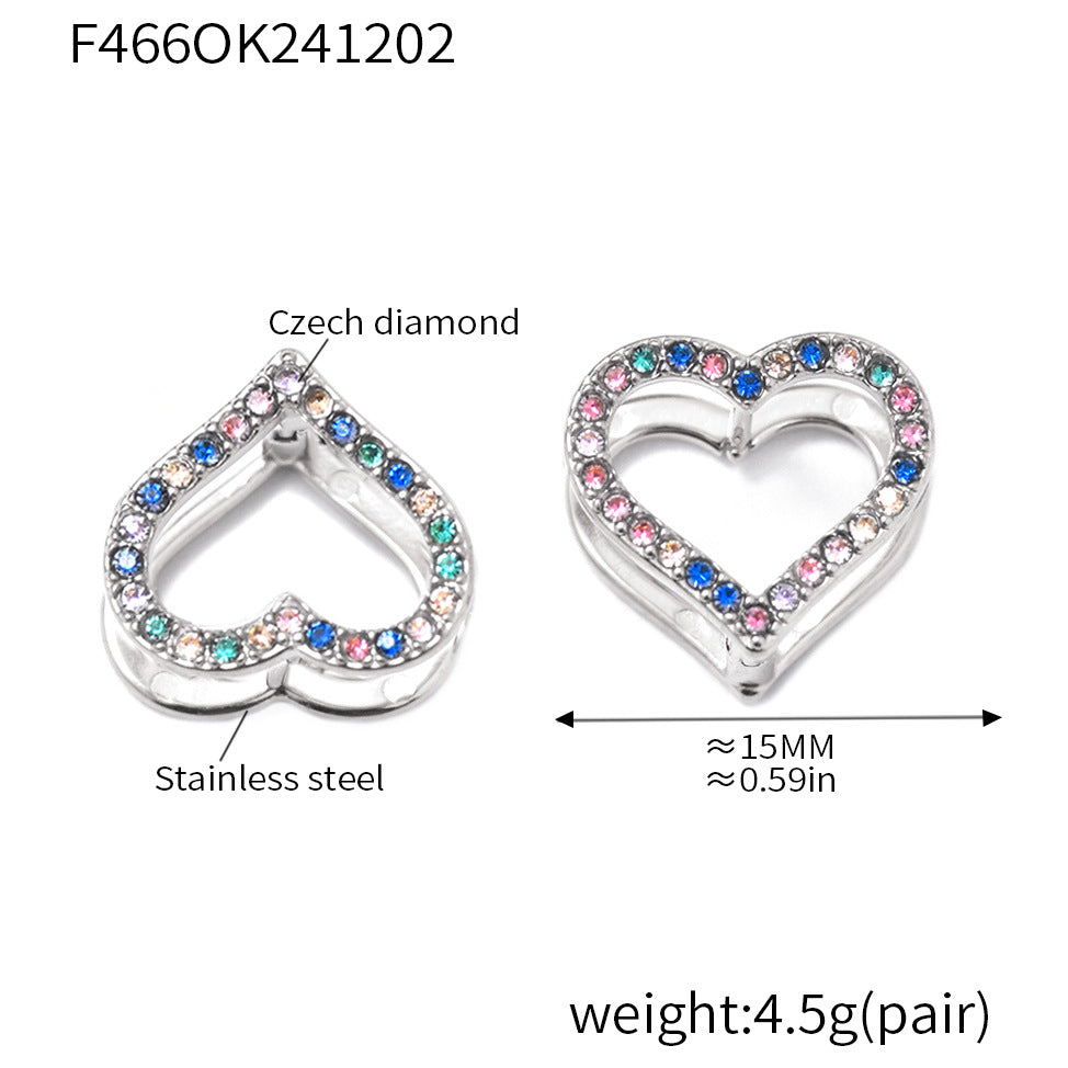 D관 - 스테인리스 스틸 핸드메이드 양면 하트 컬러풀 큐빅 귀걸이 [F466] 24.12-1
