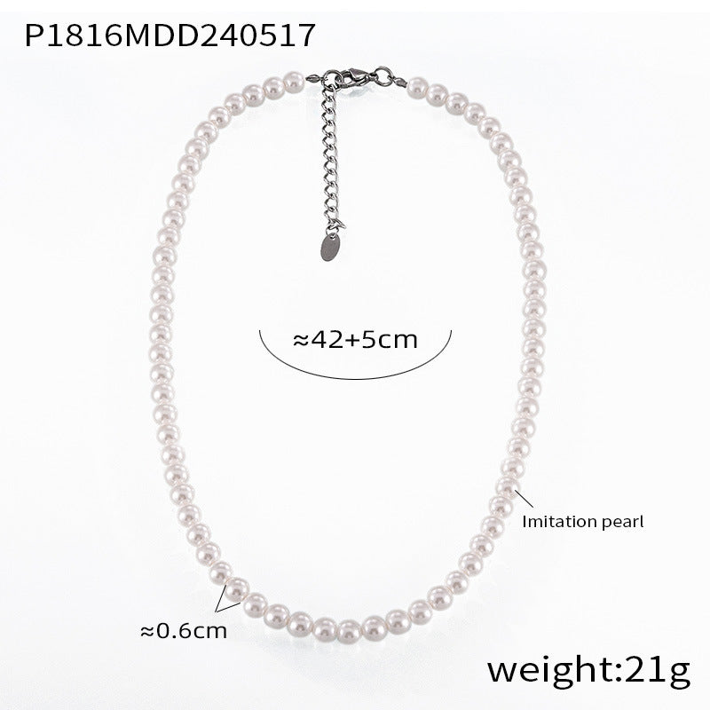 D관 - 모조 진주 티타늄 스틸 비즈 캐주얼 감성 목걸이 [P1816] 24.05-4