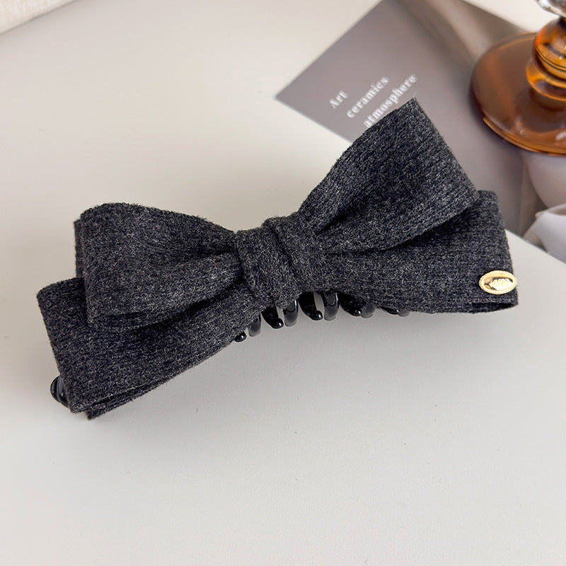 E관 - 모직 니트 소재 양면 리본 디자인 집게핀 [27708] 25.11-3