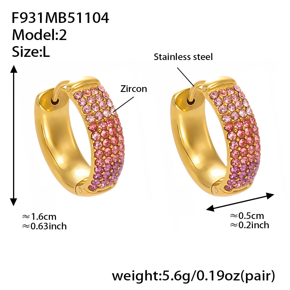 D관 - 스테인리스 컬러 믹스 큐빅 18K 도금 후프 링 귀걸이 [F931] 25.11-2