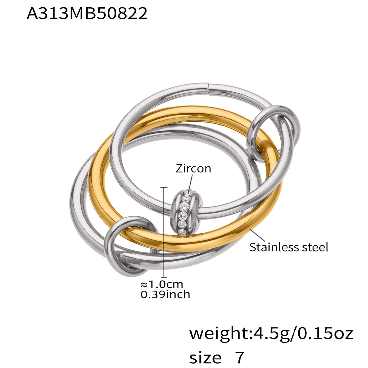 D관 - 큐빅 스테인리스 스틸 18K 골드 도금 반지 [A309-A312-A313] 25.09-4