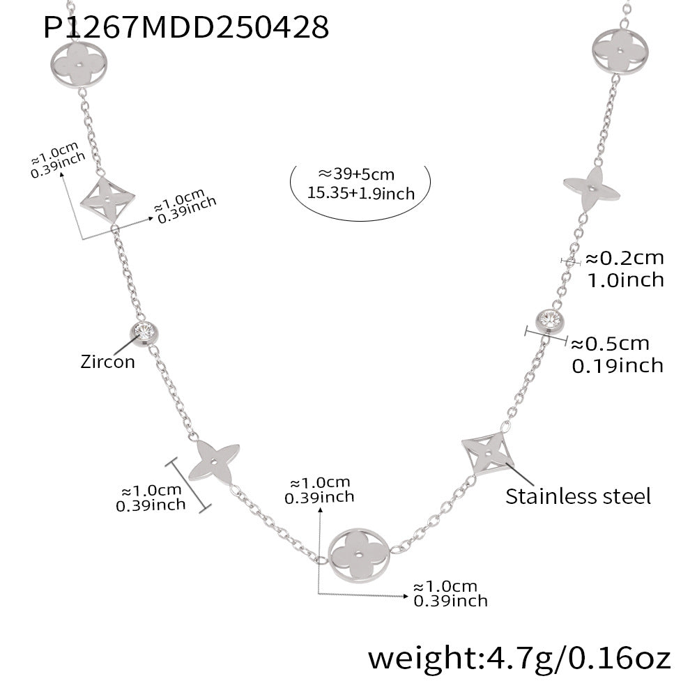 D관 - 라운드 큐빅 네잎클로버 레이어드 18K 도금 목걸이 [P585-P1267] 25.05-1
