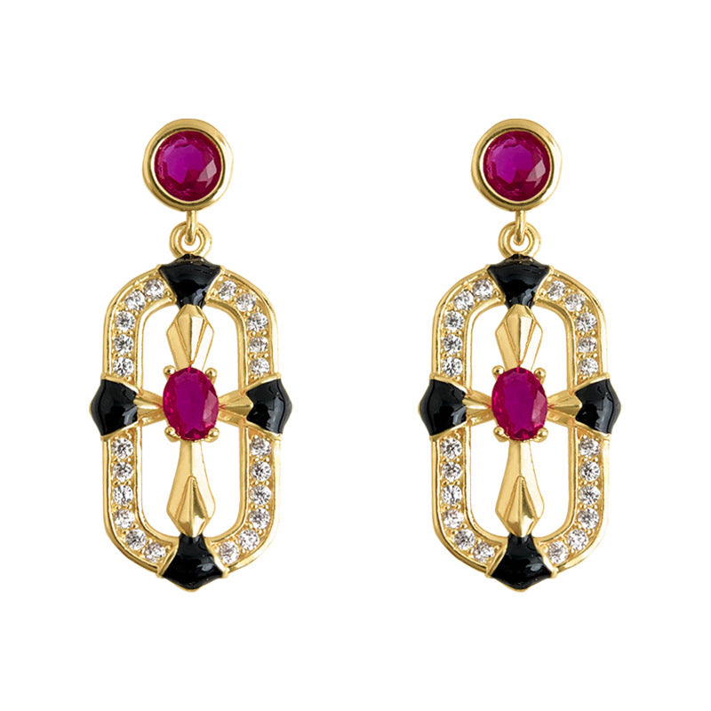 C관 - 925 은침 로즈핑크 미니 큐빅 십자가 디자인 귀걸이 [6985] 25.10-5