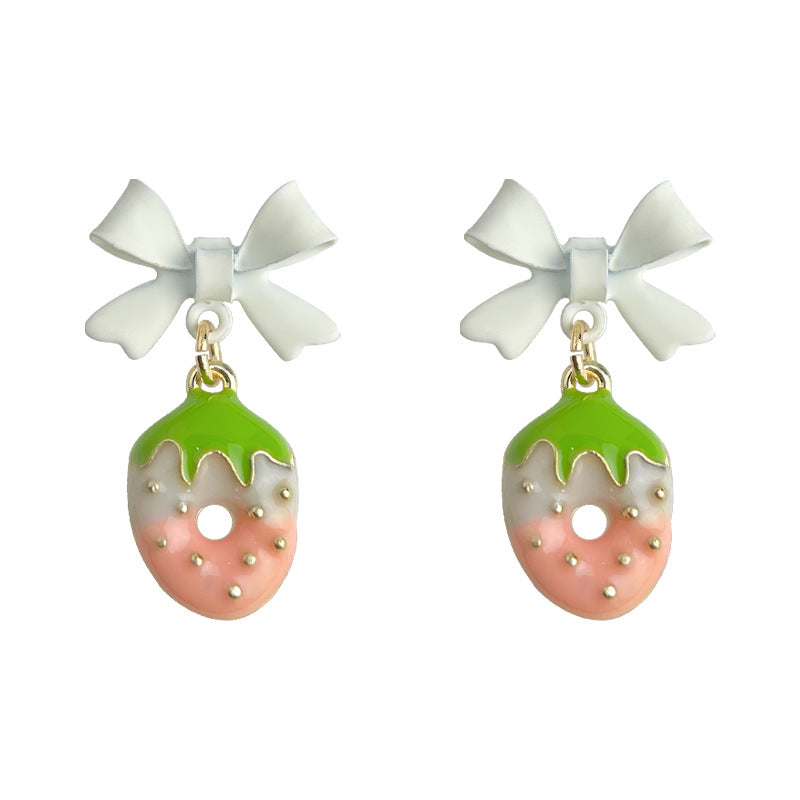 C관 - 딸기 리본 디자인 은침 러블리 귀걸이 [5692] 25.03-2