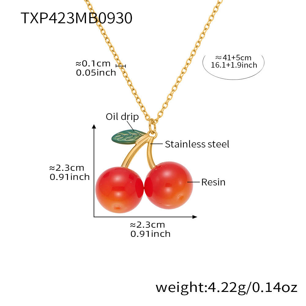 D관 - 스테인리스 스틸 체리 과일 펜던트 목걸이 귀걸이 [TXP423-TXF423] 25.10-2